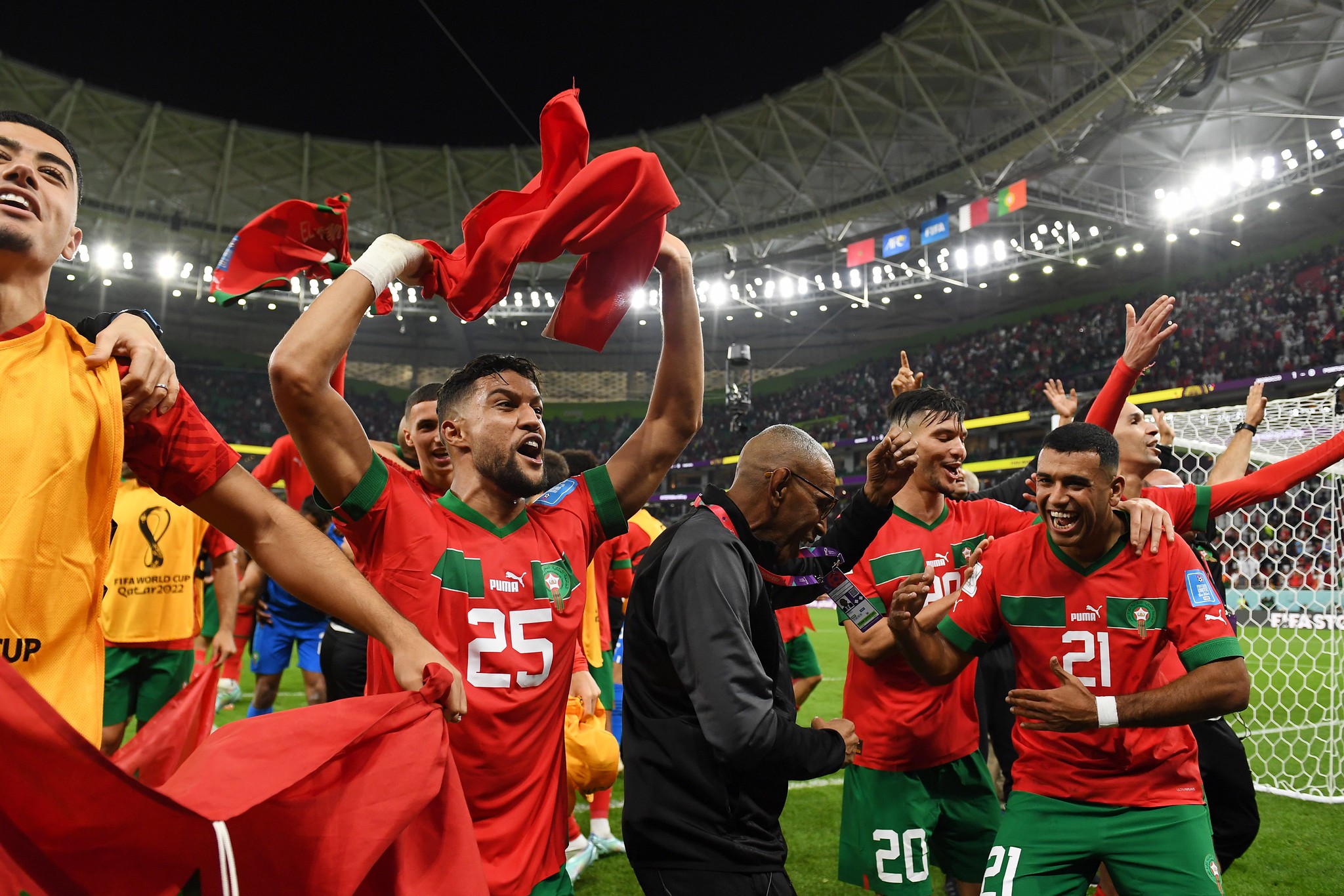 Morocco celebrating one of the victories at the FIFA World Cup